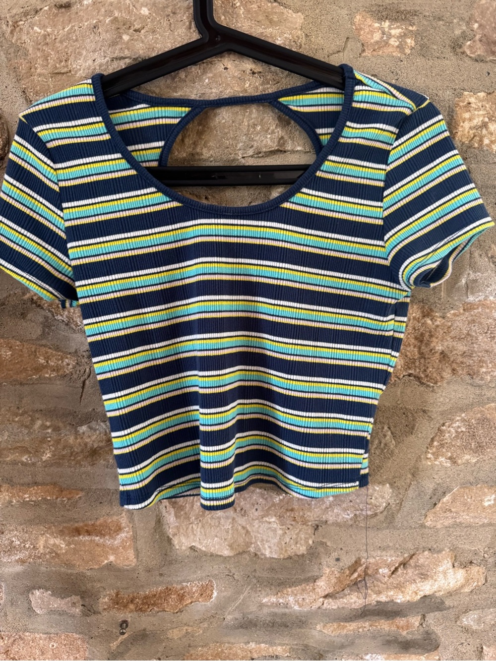 SO Navy and Mint Striped Ribbed Crop Top - Women Tops